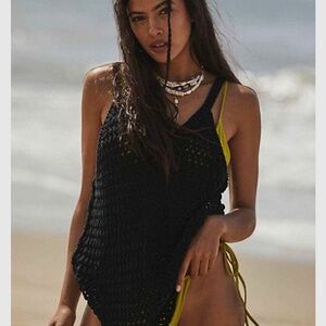 Free People Dune Fauxchet Sweater Tank In Black Classic Boho Chic Size S Beach